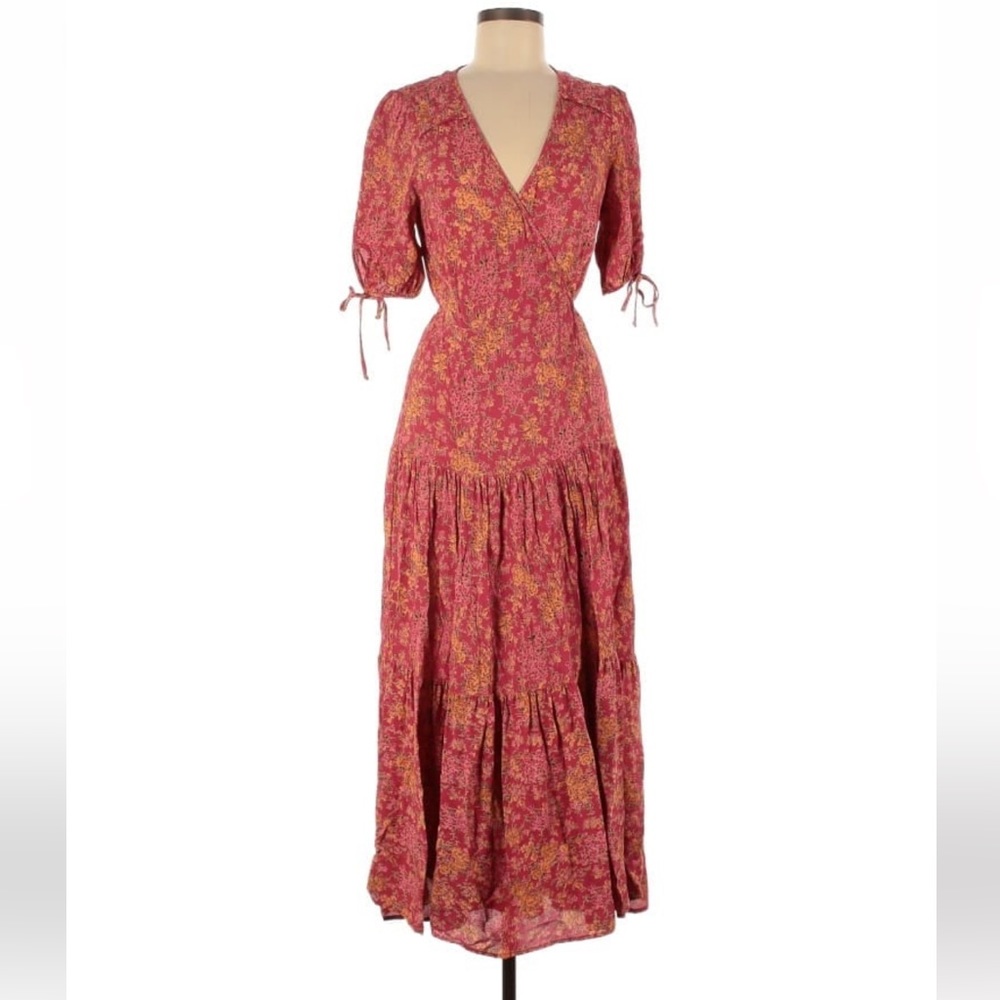 Christy Dawn Augusta Short Sleeve Midi Wrap Dress Thulian Floral Print Medium - Picture 2 of 9